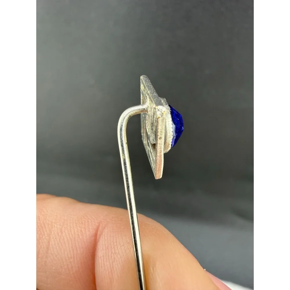 Vintage Rhinestone Stick Pin Brooch Silver‎ Tone Blue